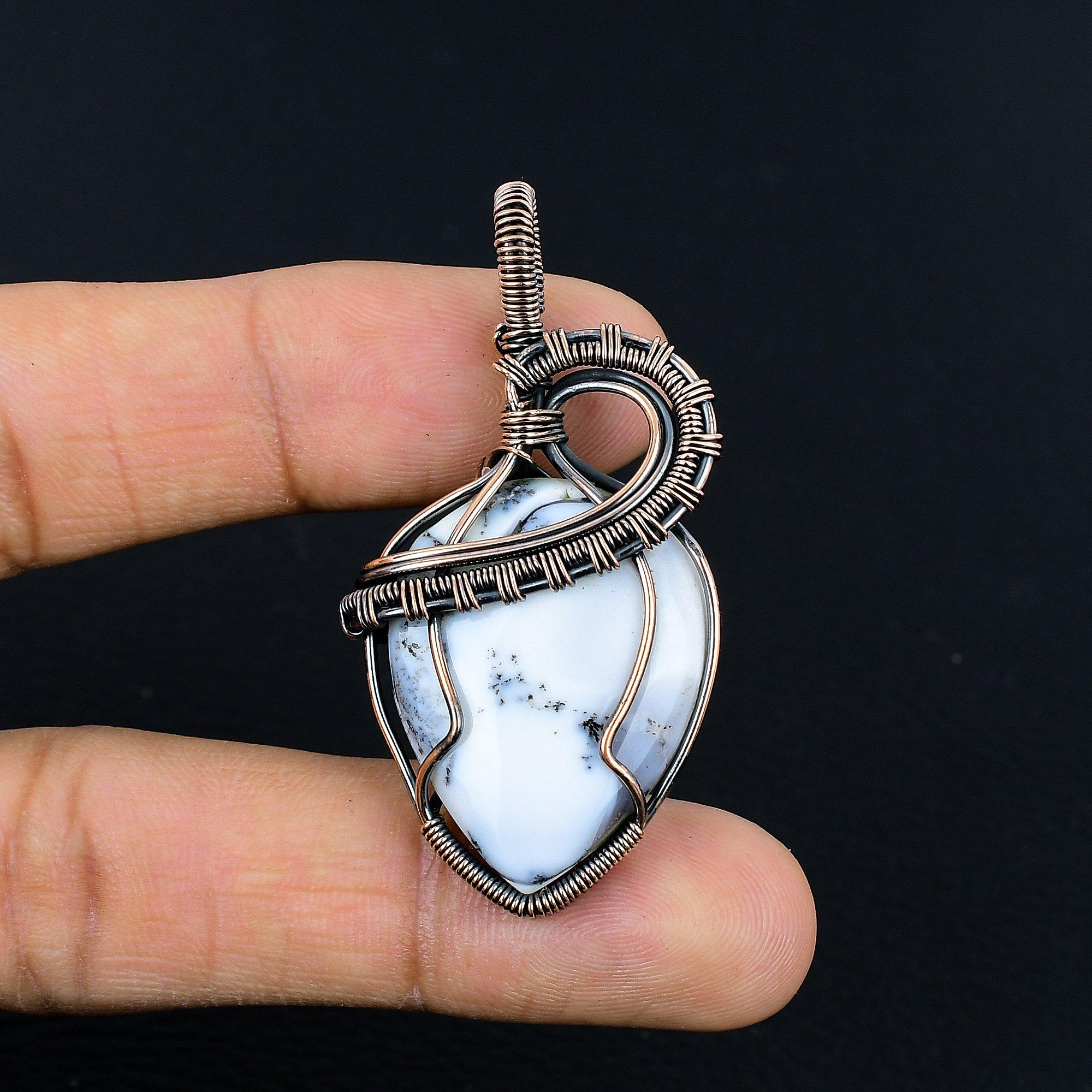 

Dendrite Opal 999 Copper Wire Wrapped Pendant, Handmade Gemstone Jewelry Pendant Gift For Birthday 2.55 Inches