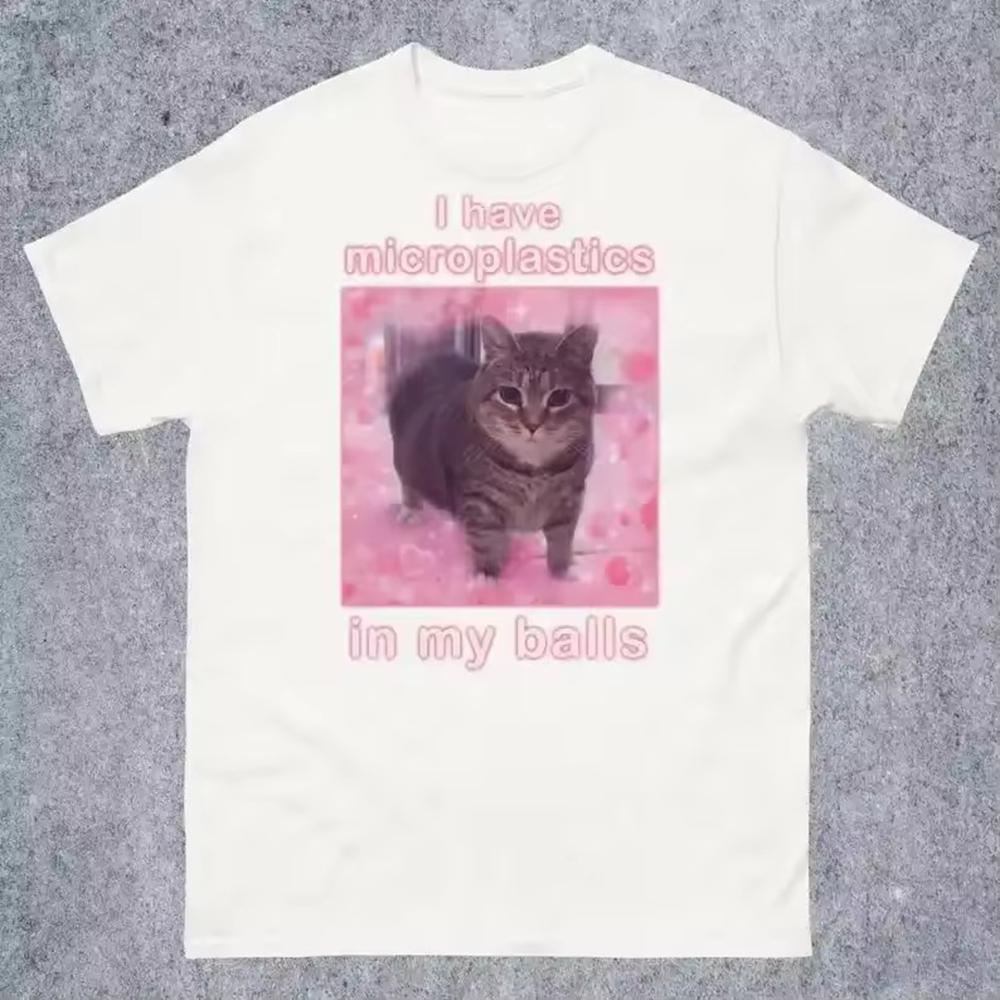 I Have Microplastics In My Balls Funny Cat Meme Haikyuu Men Clothing Short Sleeve Round Neck Printing Pullover T-shirt 50265