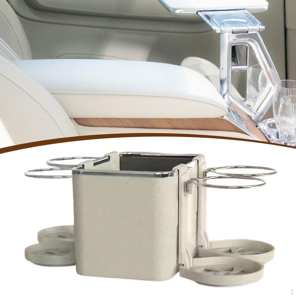 Car Armrest Storage Box Organizer with 4 Cup Holders Easy to Install Universal Tissue Holder