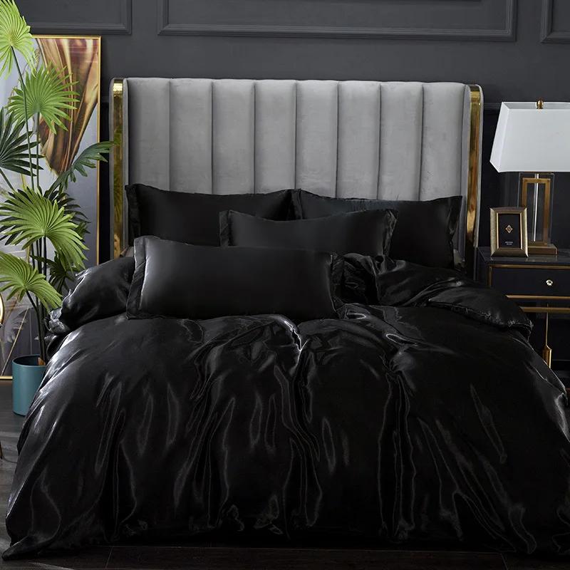 Luxury Silk Satin Bedding Set King Queen Size Bed Cover Flat Sheet Pillowcase for Sleep Home Decro Mulberry Silk Bed Sets