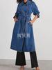 New In Autumn Winter Women's Denim Cotton Solid Color Double Pocket Long Sleeve Loose Tie Closure Coat