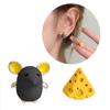 Cute Mouse and Cheese Earrings Adorable Style Asymmetry Earring for Animal Cartoon Ear Clips Earrings Jewelry Ornament