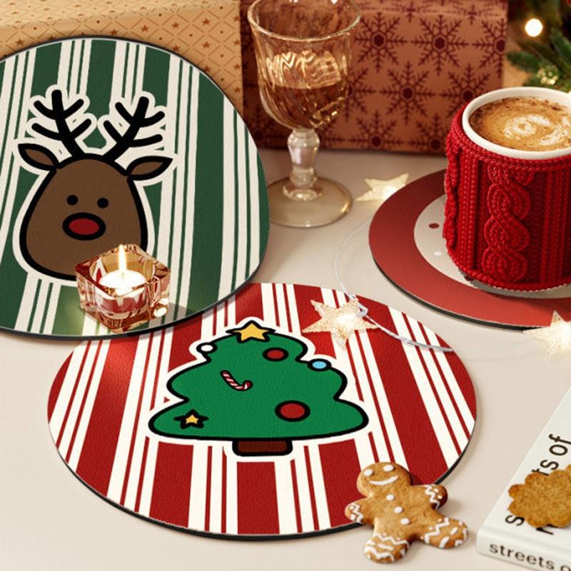 Christmas Style Coaster Heat-insulating Dining Table Mat Round Placemats Cup Pad Kitchen Accessories New Year Decoration 2026