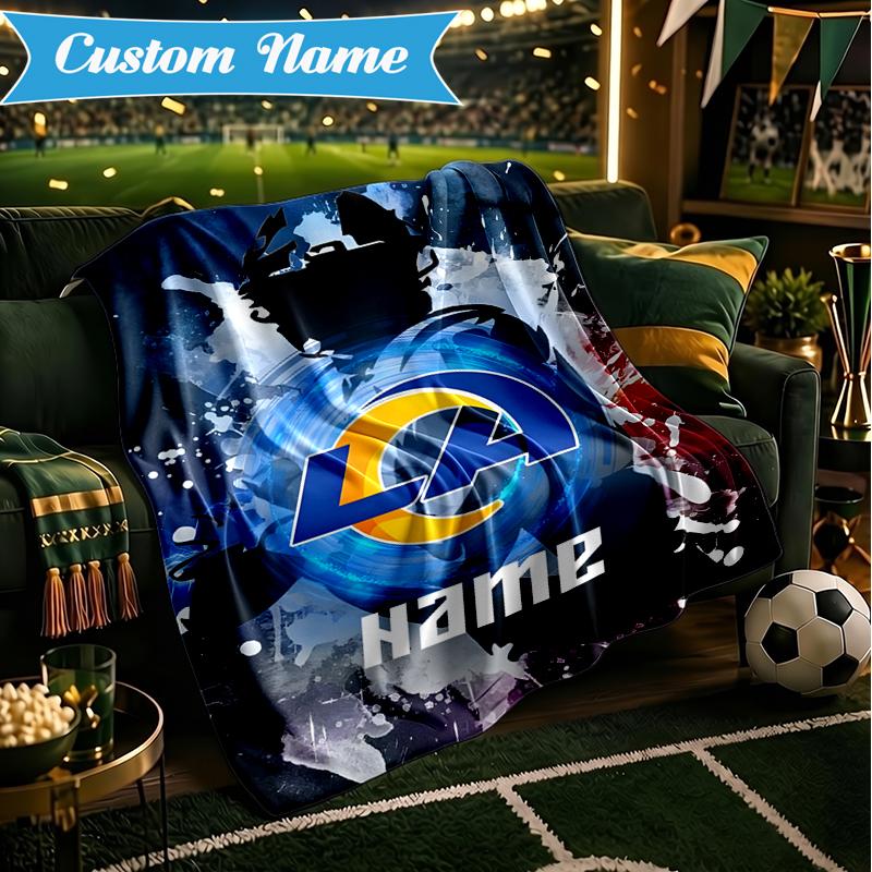 Custom Name Rams Fan Gear USA Blanket Lightweight Ideal Bedding Blanket Perfect for Travel, Camping, Living Rooms, Sofas, Christmas Gift