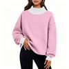 Women's Fashion Color Block Neck Long Sleeve Sweatshirt Casual Pullover Top