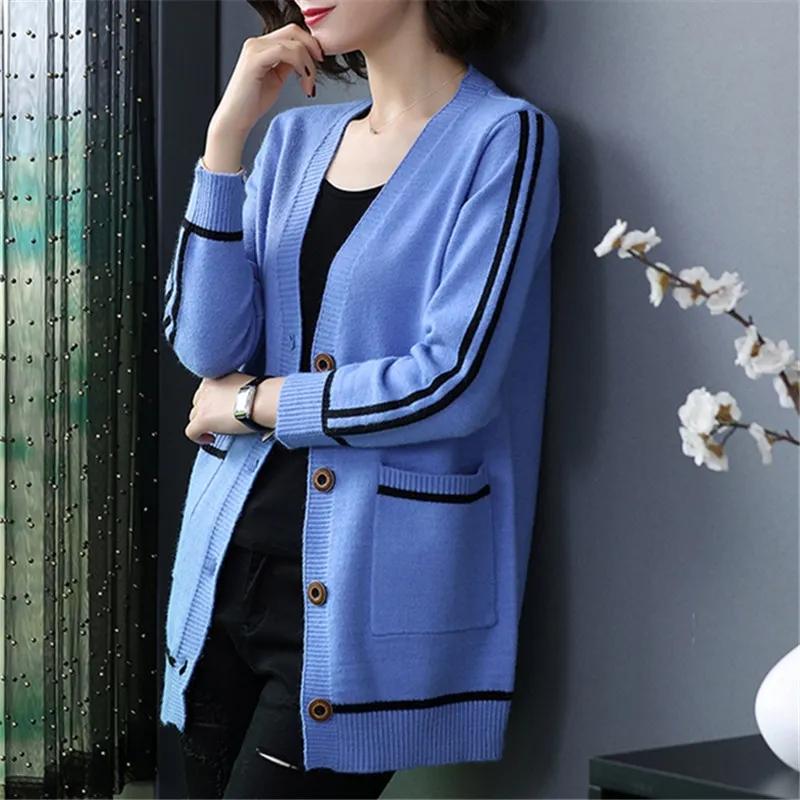 Women's Spring Autumn Outwear Cardigan Mid Length Loose Knitted Sweater Coat Knitwears Jacket