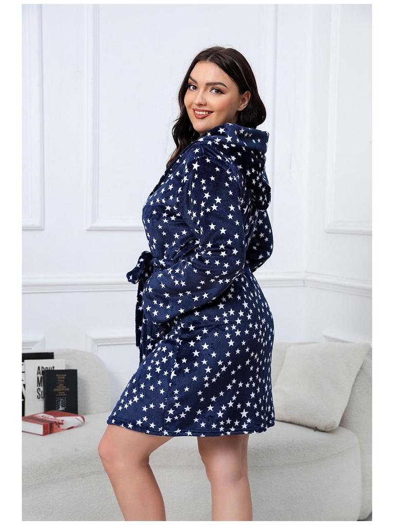 Puszysty Szlafrok Flanelowy Świąteczny Renifer Plus Size - Przytulny i Gruby