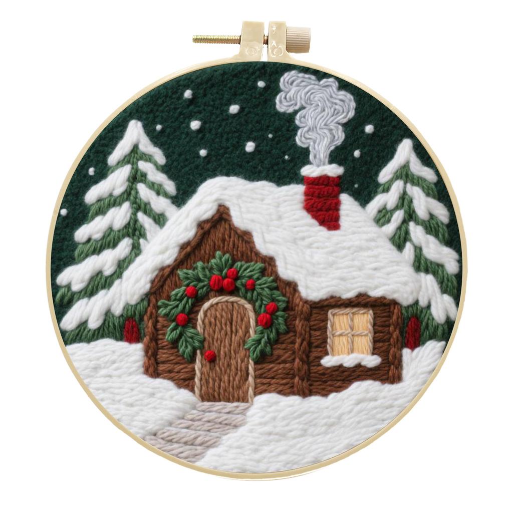 1 Set Winter Snowscape Cabin DIY Embroidery Material Kit, Suitable for Beginners, Includes Tools and Stitch Tutorial, Embroidery Fabric Material Kit