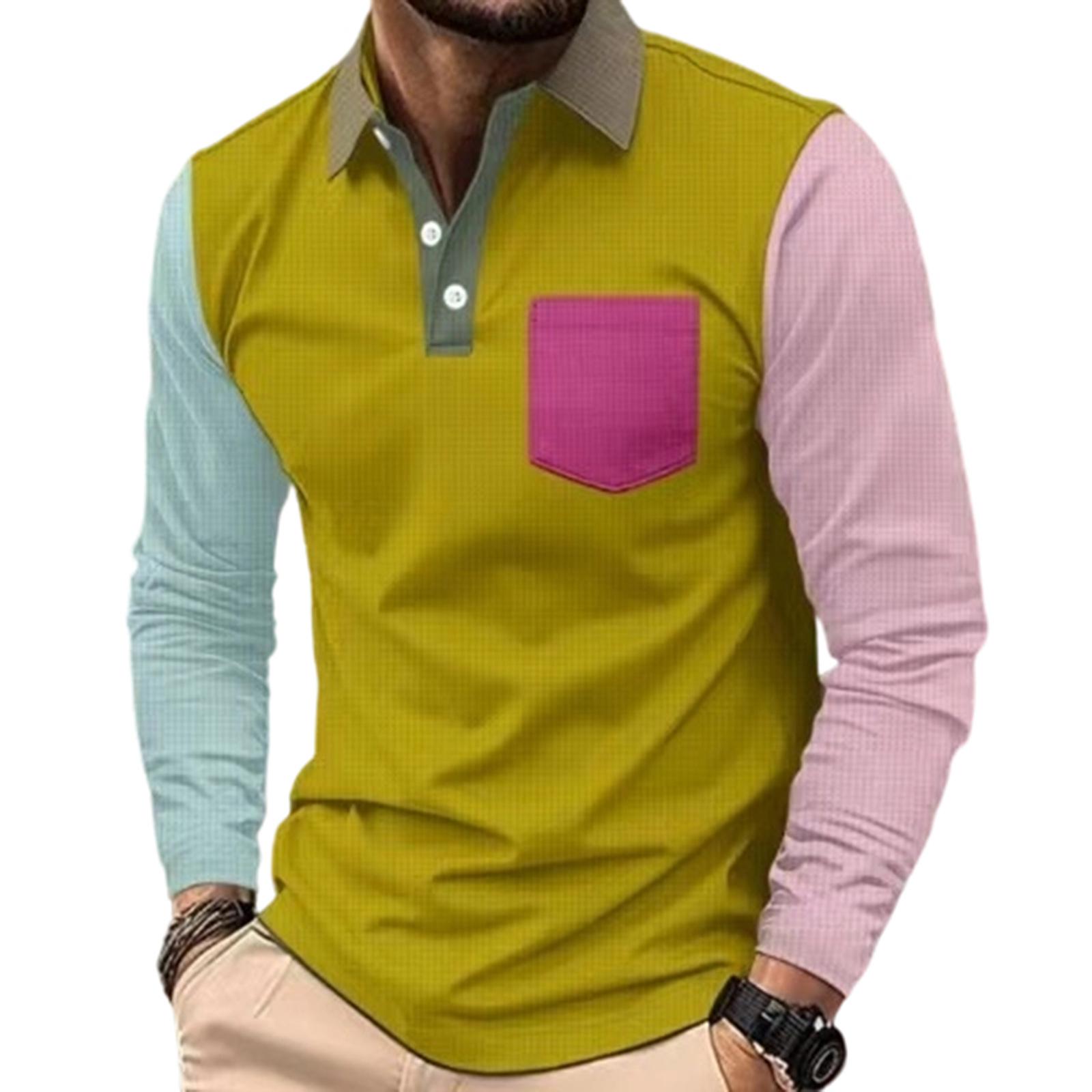 

Men s Leisure Flip Collar Long Sleeves Upper Garment XL жовтий