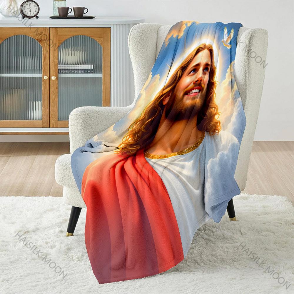 Christian God Jesus Print Blanket Warm Soft Fluffy Kids Adult Luxury Gifts for Sofa Bed Home Outdoor Travel Camping Blanket