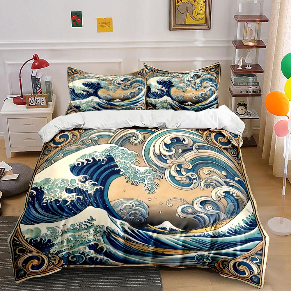 Ocean Wave Art Decor Set Soft Comfortable Duvet Cover Bedding Set Included 1*Duvet Cover & 2*Pillowcases, Gift
