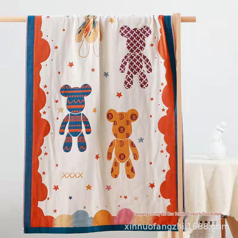 New National Tide Quick-Dry Pure Cotton Gauze Bath Towel - Soft, Large, Cartoon Design for Adults & Kids