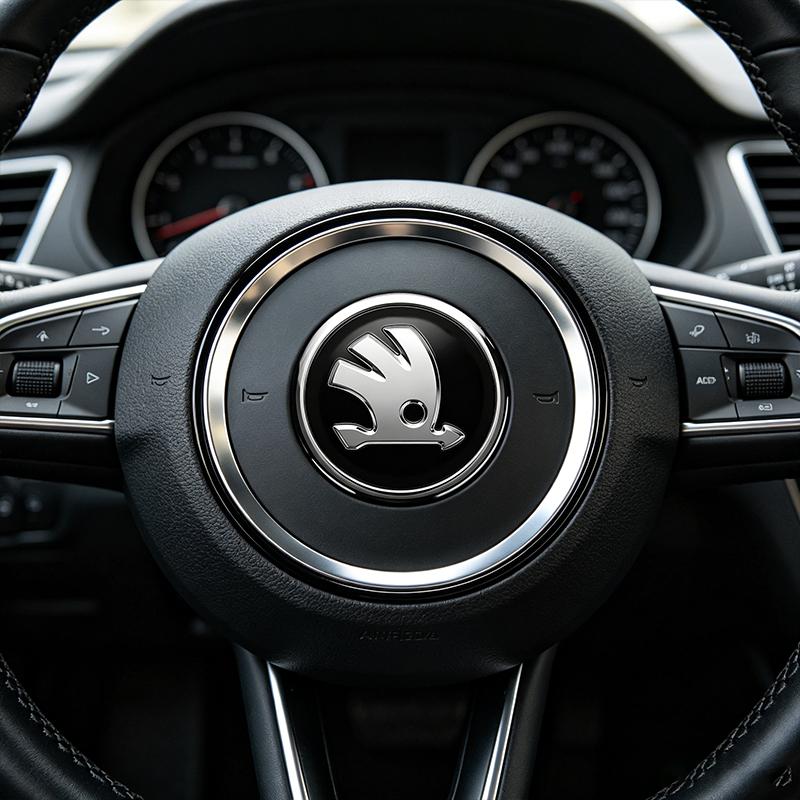 1Pcs 43mm Car Steering Wheel Emblem Sticker Skoda Logo Auto Interior Decal Badge For Skoda Octavia Superb Rapid Kamiq Karoq Kodiaq