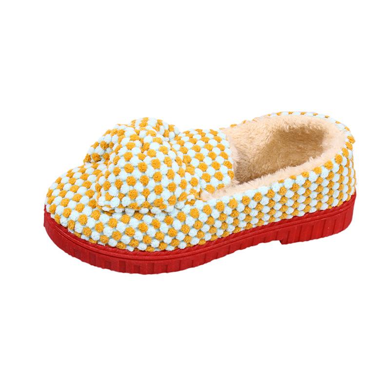 Processing Customized Slippers Women's Winter Cute Bow Indoor Thick-soled Non-slip Cotton Shoes Piled and Thickened Soft-soled Casual