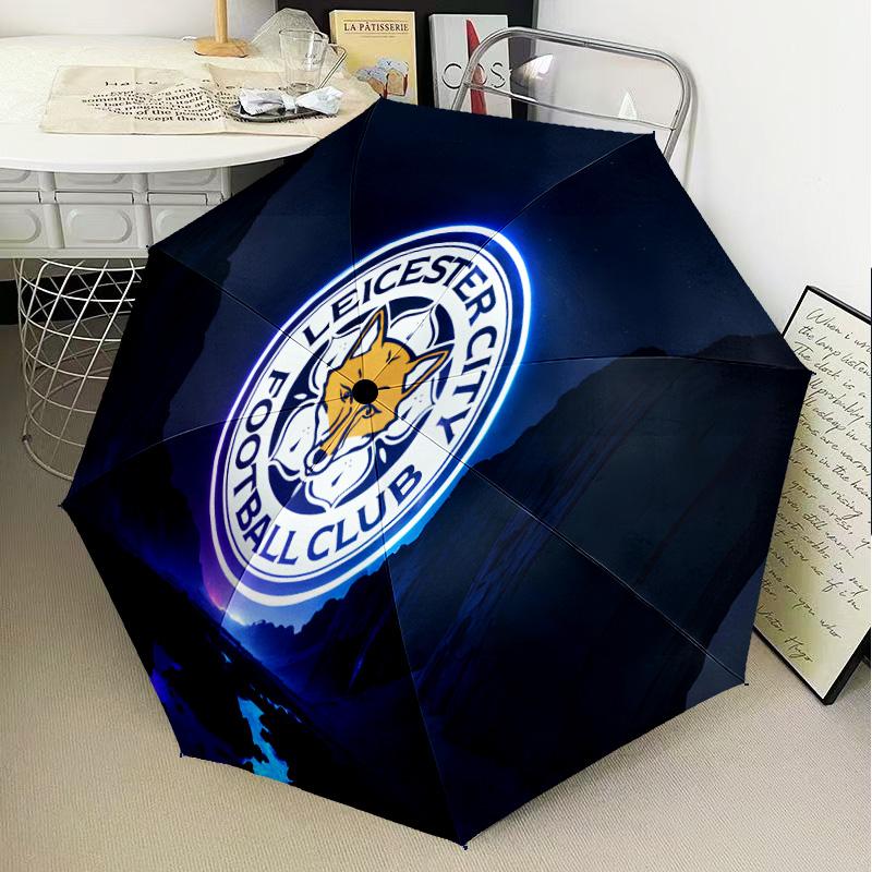 Leicester Football Club Crest Automatic Folding Umbrella - 8-Rib Travel Umbrella with Auto Open/Close & Portable Gifts for Holidays or Birthdays