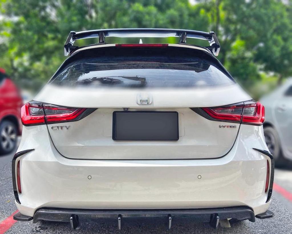 9-piece Rear Spoiler, Roof Spoiler, and Diffuser Kit for 2020 Honda City RS Hatchback.