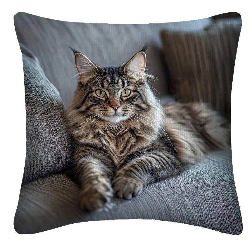 Vibrant Bohemian Style Short Plush Pillow Cover 45x45cm Charming Kitten Living Room Bedroom Decor (Pillow Insert Not Included)