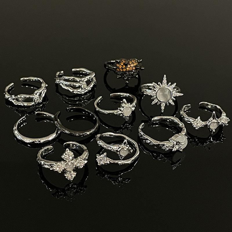 Star Moonstone Irregular Opening Ring Cold Wind Advanced Sense Personality Niche Design Sense Ring Female