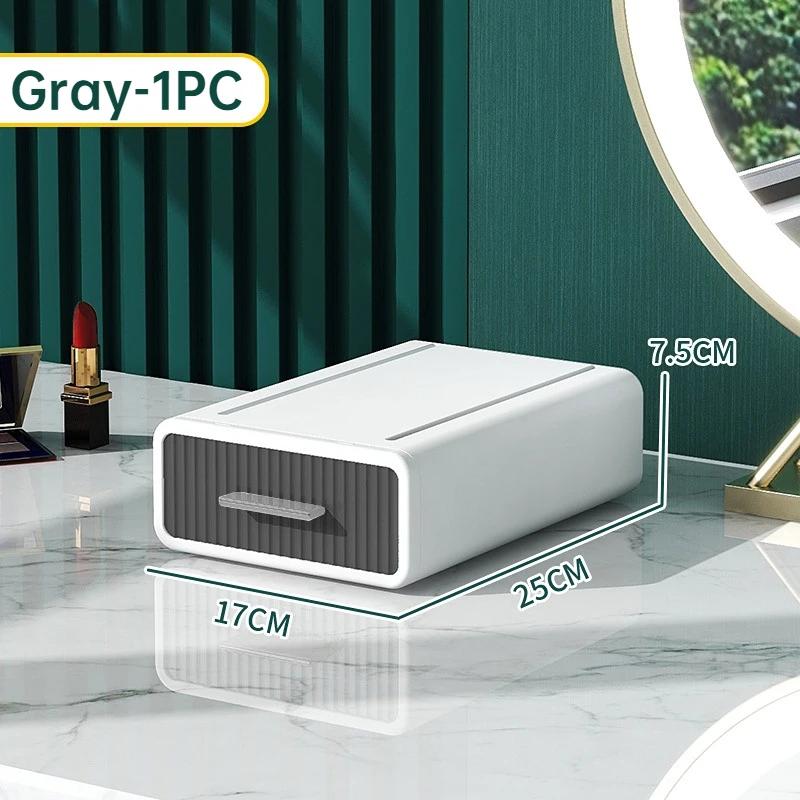 

Новый настольный ящик для хранения, штабелируемый настольный ящик для хранения с ручкой, большая вместимость, настольный органайзер для мелочей, домашнее хранение серый