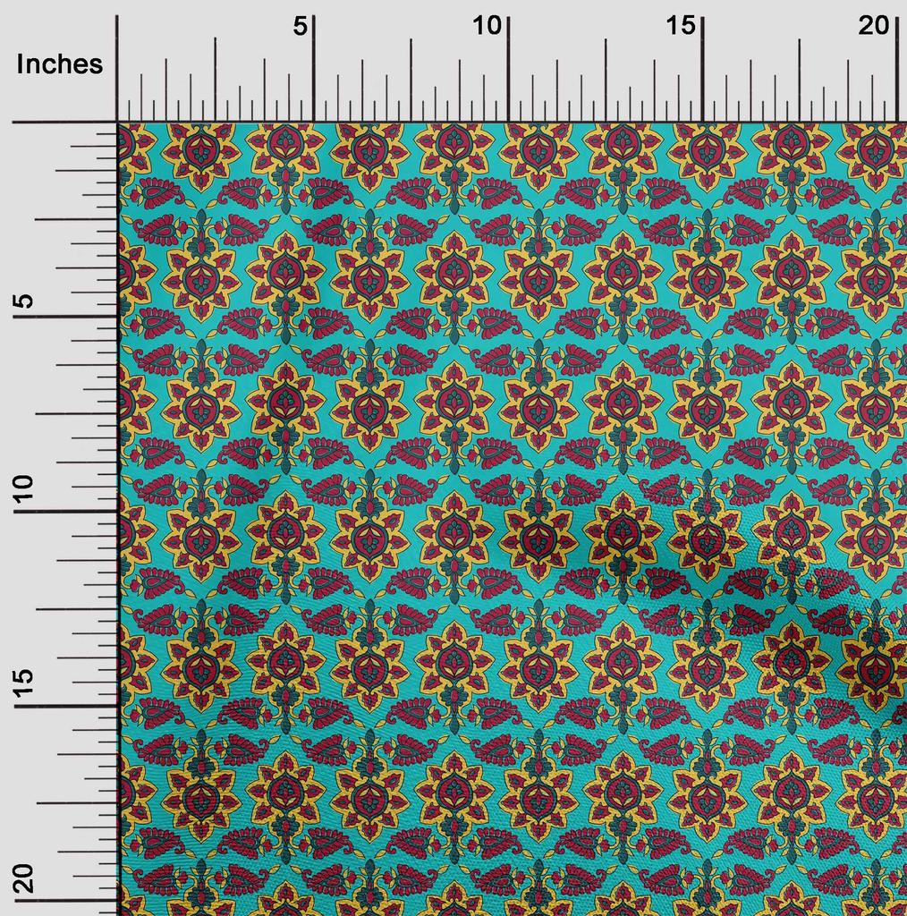 oneOone Cotton Flex Fabric Floral & Paisley Block Print Sewing Fabric BTY 40 Inch