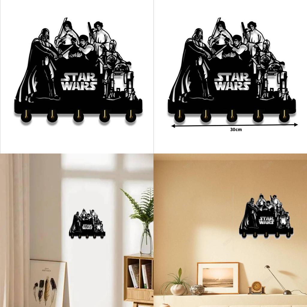 With 5 Hooks Strong Adhesive Sticker Solid Wood Hooks Walls Bathroom