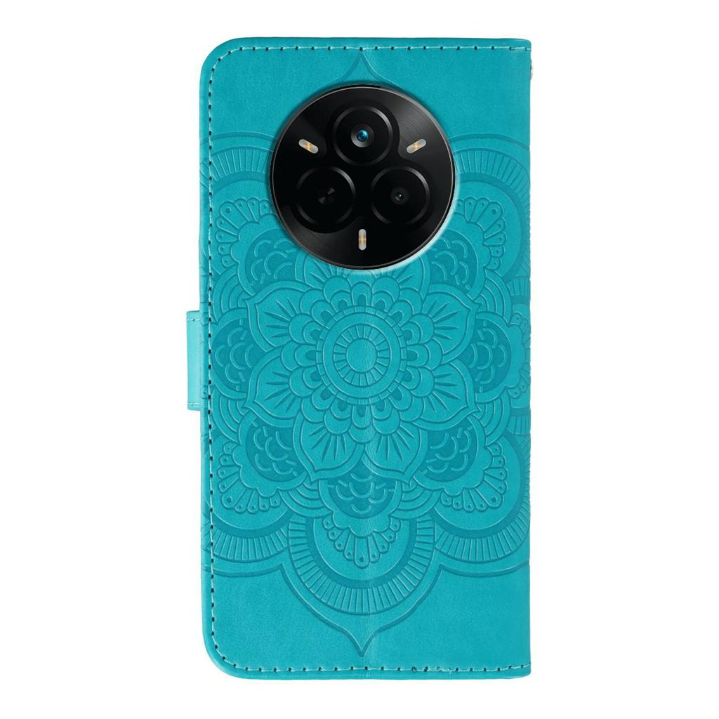 For Realme 14 Pro 5G Case Rhinestone Decor PU Leather Mandala Imprinted Design Phone Cover with Wrist Strap