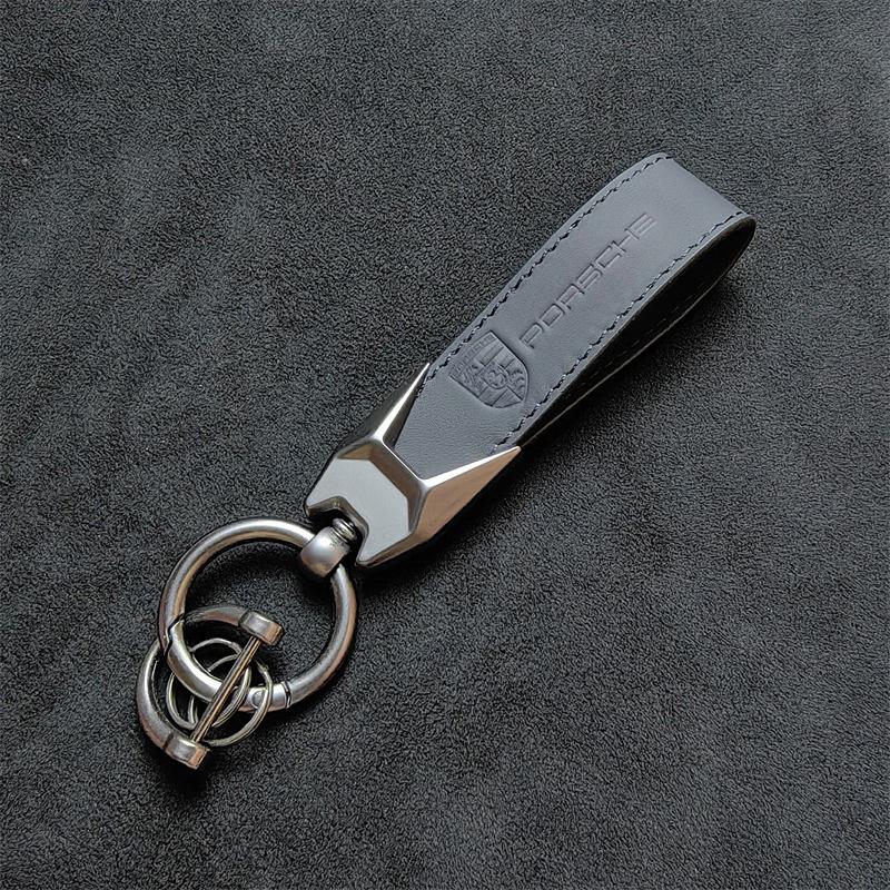 High-end PU Leather Car Keychain Anti-Loss Key Ring For Porsche Cayenne Panamera Macan Boxster 911 Carrera-GT 928 944 Accessory RT9