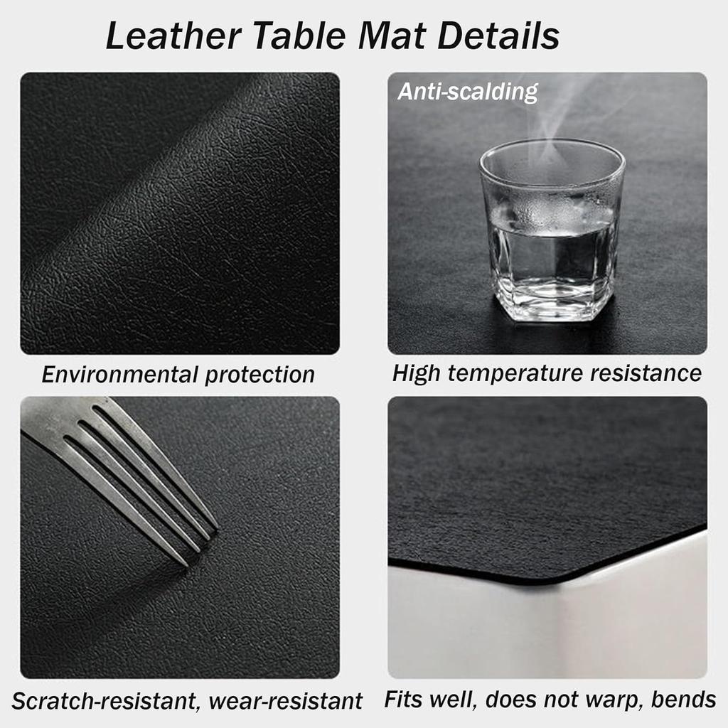 Rectangular Leather Table Cloth, Wipeable Tablecloth, Large Faux Leather Dinner Table Protector Pad, Waterproof Oilproof Heat Resistant Vinyl Fitted