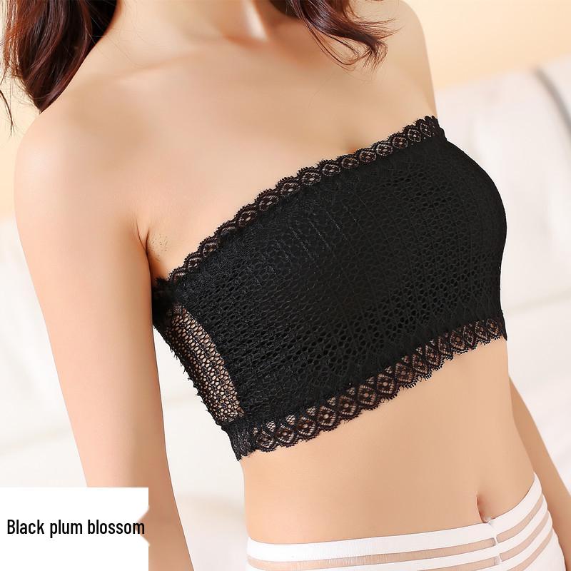 Lace Strapless One-Shoulder Bandeau Bra for Women, Anti-Exposure, No-Padding, Chest Wrap.