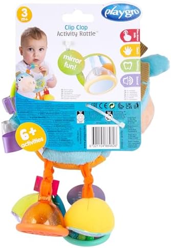 Playgro Clip Clop Baby Activity Toy 0188462 Black Clip-On Rattle for Sensory Development