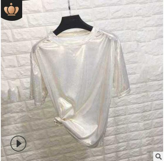 2020 Summer Shiny Silk Short-Sleeve BF T-Shirt Dress with Glitter