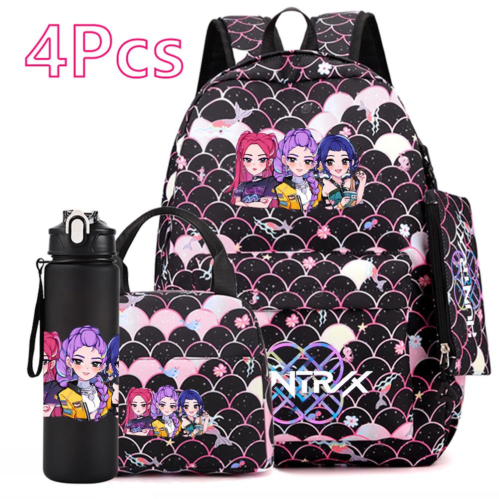 4Pcs/set Anime Cute Printed Backpack Large Capacity Bookbag HandBag Case Bag with 750ml Water Bottler Boy Girl SchoolBag Waterproof Mochila
