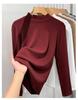 Women's Lyocell Tencel Round Neck Base Layer, Thickened Velvet Wool-Silk Long Sleeve Top for Autumn/Winter