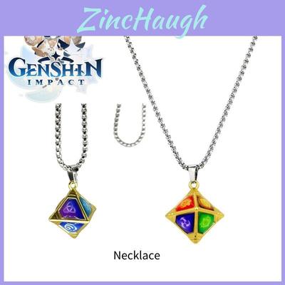 Genshin Metal Rhombus Element Dice Necklace Exquisite Handcrafted Decoration Pendant