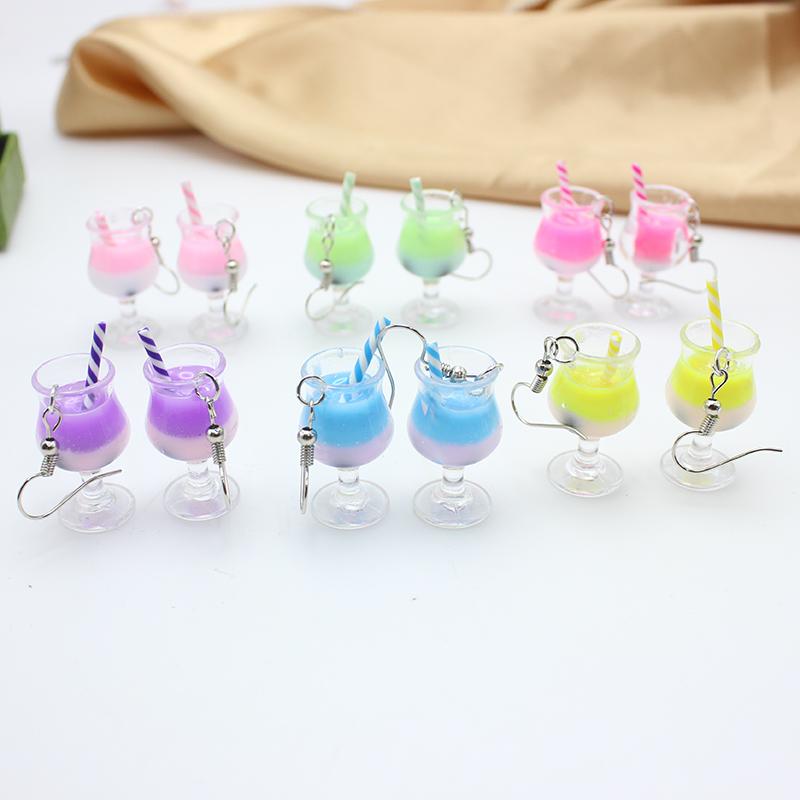 Creative Simulation Red Wine Goblets Makaron Double Beverage Cups Milk Tea Earrings Innovative Cute Accessories