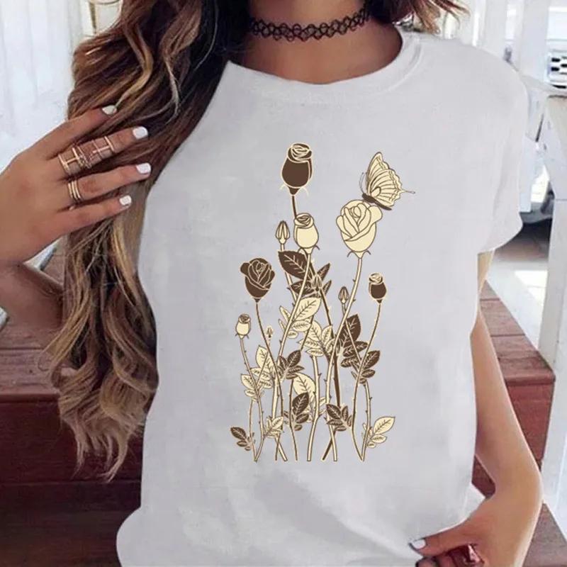 Woman Butterfly Tree Print Harajuku Summer Tshirts Casual Round Neck Short Slee Top Tee Shirt Women Black T-shirt Drop Ship