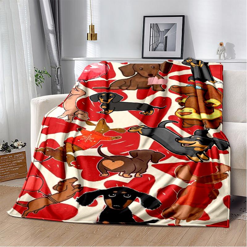 Dachshund Blanket Cute Black and Red Paws Printed Soft Flannel Blanket Warm Cozy Blanket for Teens Adults Kids