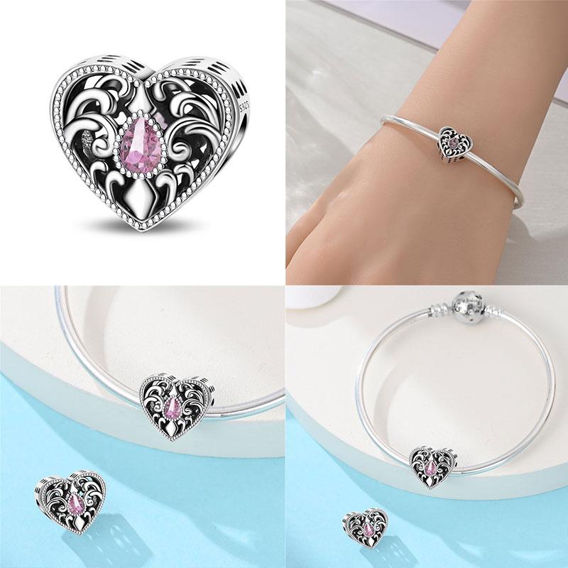 Copper Heart Beaded Wishing Bottle & Princess Crown Charms Fit Originalbracelet Diy Jewelry Making Women Gift
