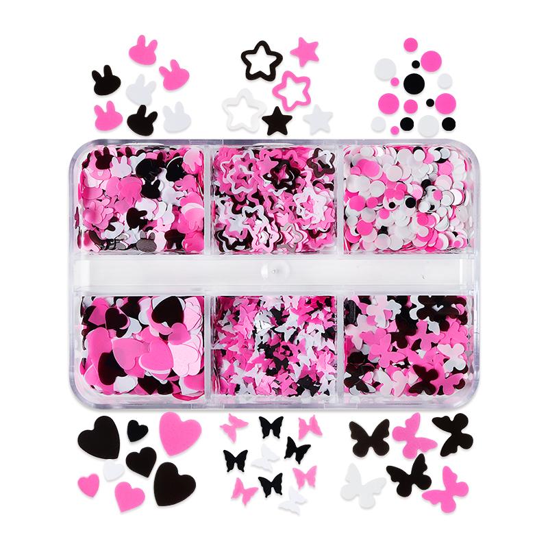 

6 сеток, розовый, черный, крест, покер, сливовые блестки, украшения для ногтей, блестящие сердечки, блестки, детали для маникюра, аксессуары