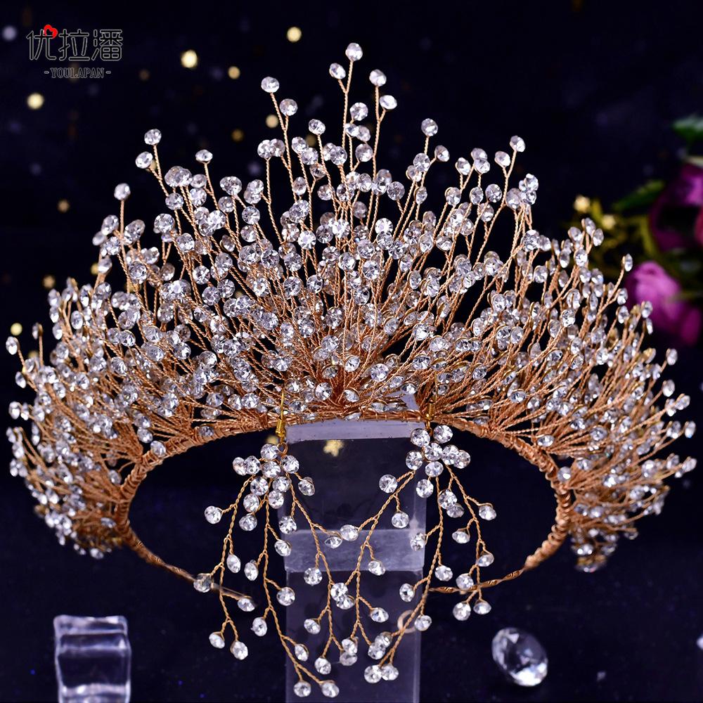Yulapan Hp193 Luxury Bridal Headgear Crown Set Accessories Ab Diamond Necklace Earrings Three-Piece Hair Accessories