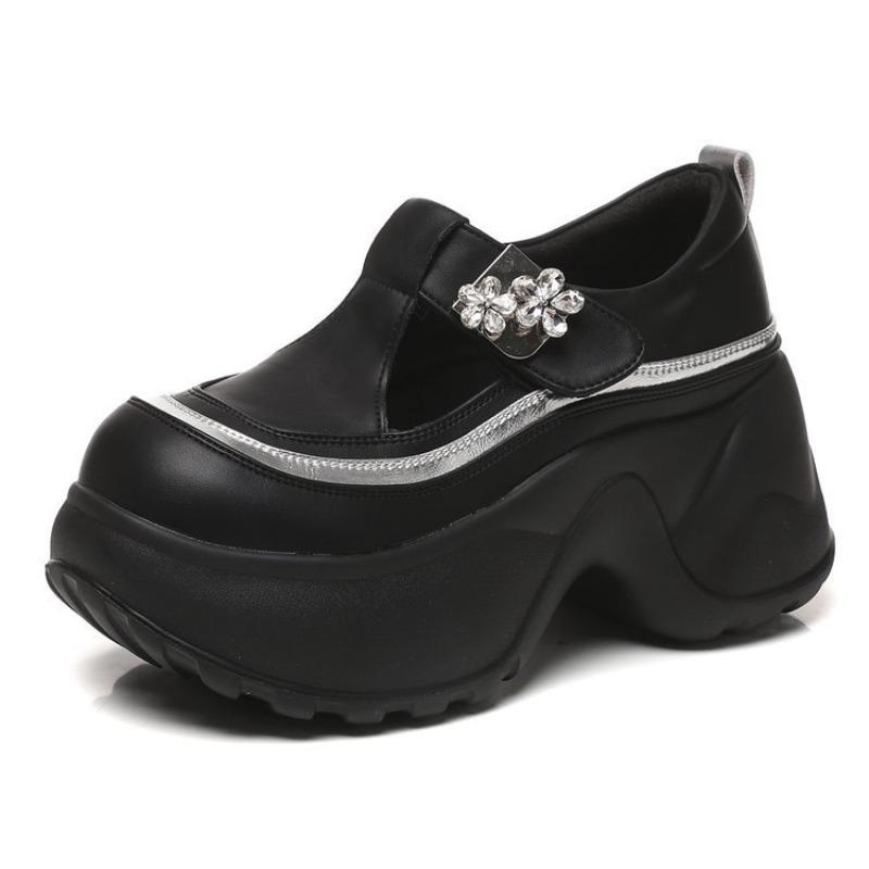 

Мягкая кожа толстая подошва кожаные одинарные туфли женские осенние новые дышащие танкетка повседневные полые белые туфли 40 чёрный