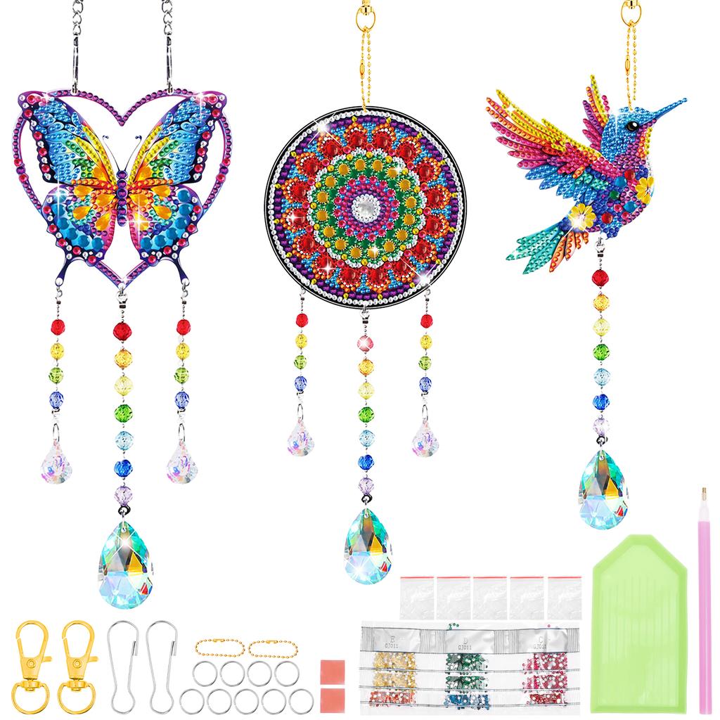 1 Set DIY Diamond Art Wind Chime Kit Crystal Diamond Painting Capture Wind Chime Set 5D Gem Art Wind Chimes for Home Decoration