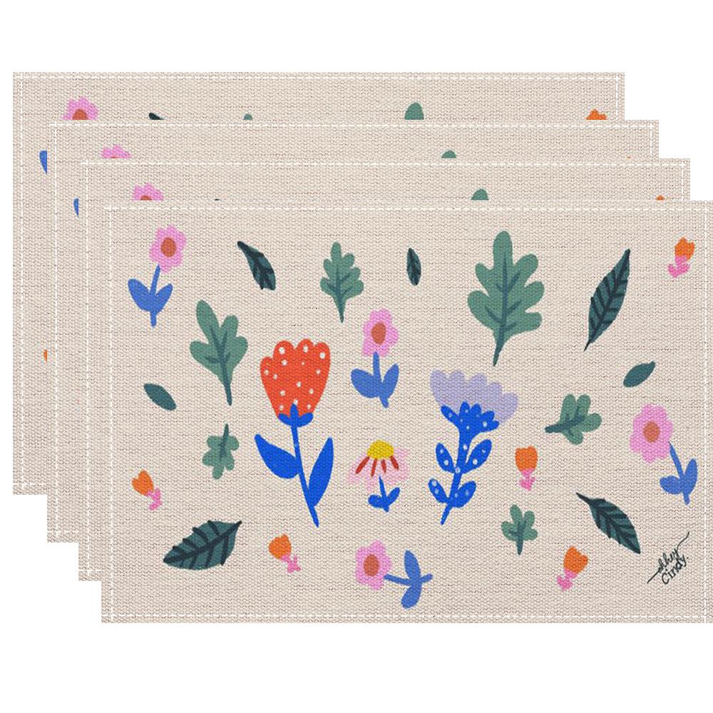 Small Fresh Flowers Placemat Kitchen Dining Room Dining Table Anti-scalding Heat Insulation Mat Table Mats for Dining Table