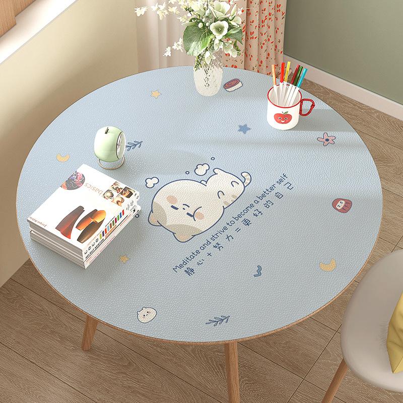 Small Round Coffee Table Tablecloth Waterproof, Oil-Proof, Wash-Free And Anti-Scalding Desktop Leather Dining Table Mat Household Large Round