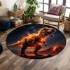 "Fiery Dinosaur and Volcano Scene" Print Round Rug, Living Room, Bedroom, Playroom Carpet, Non Slip Floor Mat, Gift