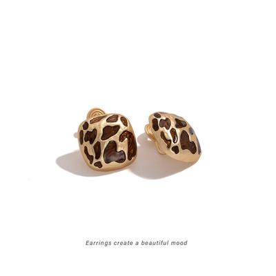 Y2K Leopardendruck Quadratische Steckerohrringe | Retro-Design, Ohne Piercing Clip-Ons, Vielseitiges Modeaccessoire