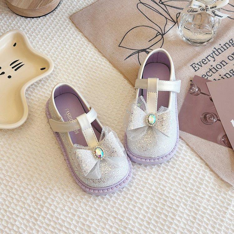 

Girls princess shoes 2025 new spring and autumn soft-soled bow fashion children s crystal shoes single shoes versatile small leather shoes 30
