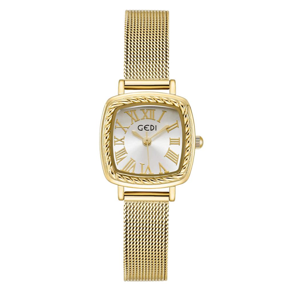 Trendig och enkel damklocka, avslappnad kvartsklocka för damer, temperament roséguld fyrkantig klocka för damer