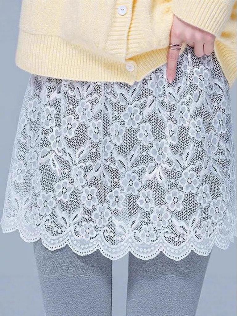 Lace Layering Butt Cover Midi Skirt - Anti-Exposure, Versatile Base Layer with Lace Hem for Autumn/Winter