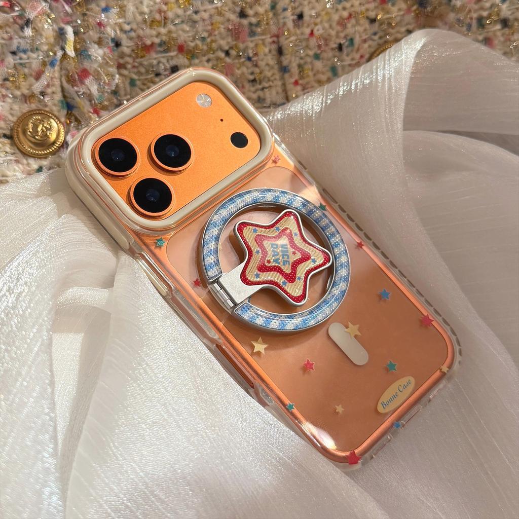 Transparent colored stars iPhone17promax Phone case13Apple17Applicable15Gilded Magnetic Stand16